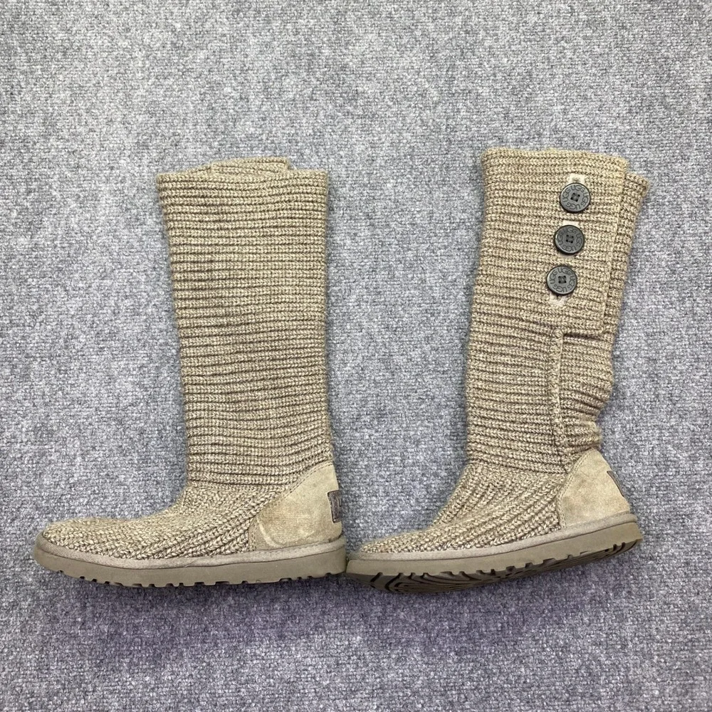 UGG Australia Classic Cardy Knit Tall Boots Tan Taupe 3 Button 5819 Womens Sz 7